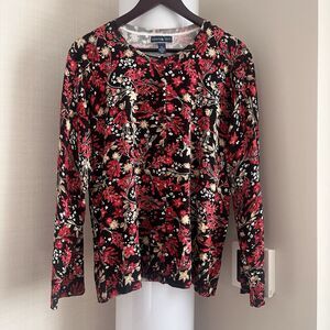 Karen Scott Women’s Red & Black Floral Long Sleeve Button Down Cardigan Size XL